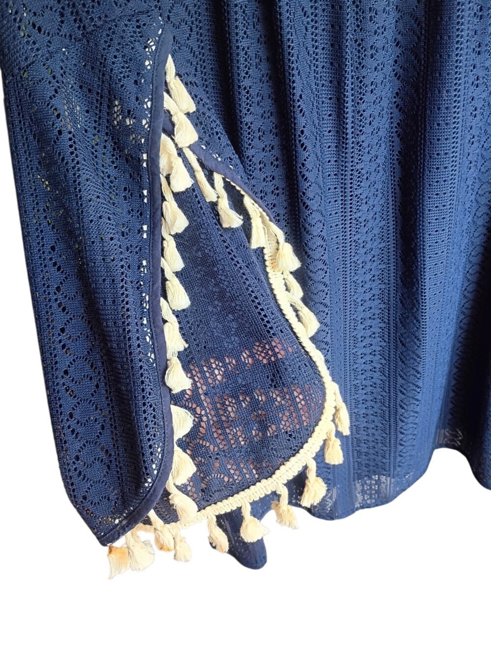 Indigo Soul Navy Blue Crochet Tassel Dress Size Medium NWT - Picture 3 of 5